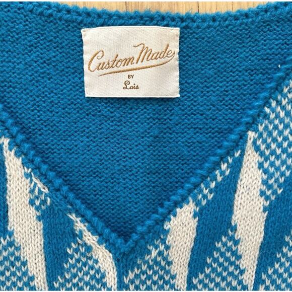 Vintage Sweater Vest Custom Made Turquoise Blue White Mod Size S - Picture 2 of 6